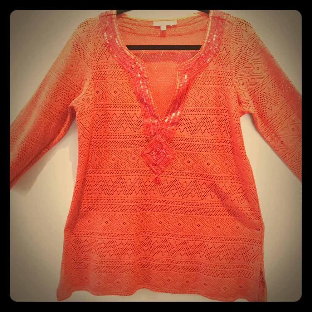 CALYPSO St. BARTH sequin trim tunic top size small